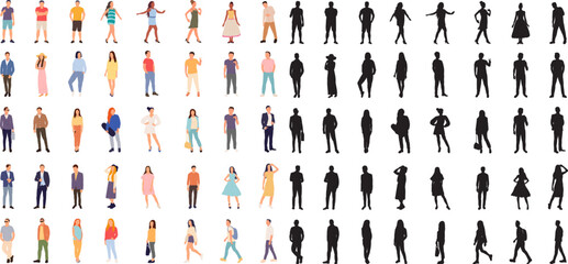 set of people black silhouettes, vector