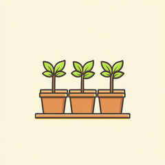 Fototapeta premium Flat illustration of three potted green plants.
