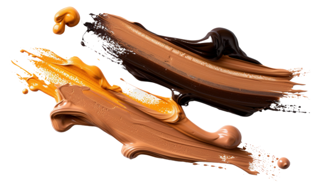 Colorful swirls of various shades of cream and brown paint on a white background, artistic composition and creativity