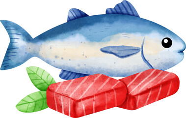 watercolor fish meat