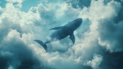 Fototapeta premium A giant whale swimming through the skies, clouds parting around it