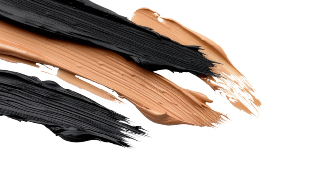Elegant and Artistic Blending of Black and Beige Makeup Foundation on White Background for Beauty and Cosmetic Use