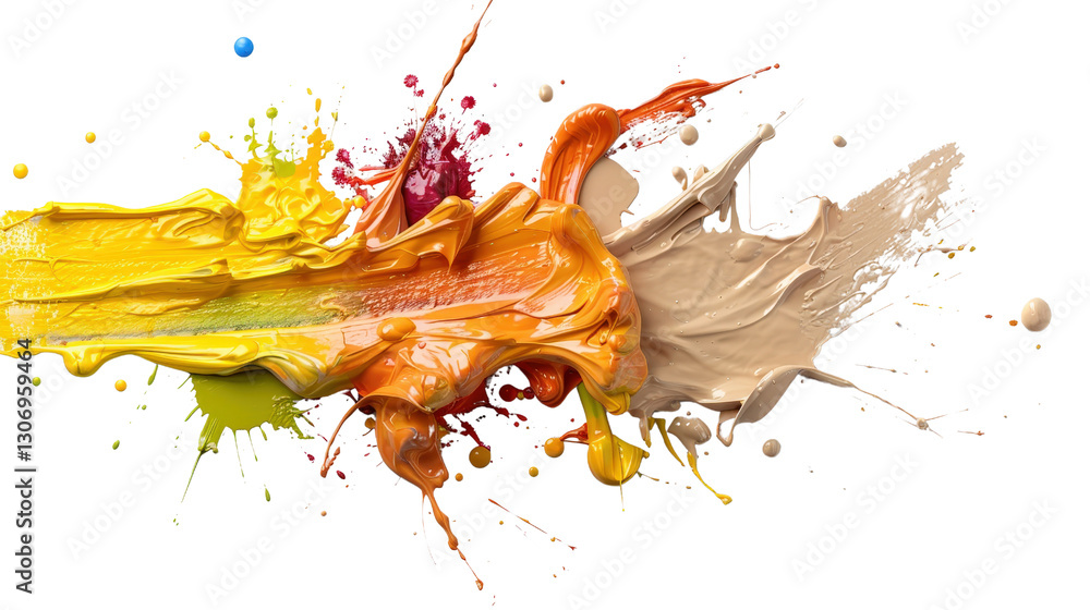 Poster colorful paint splashes creating dynamic abstract art with vivid hues and energetic flowing movement