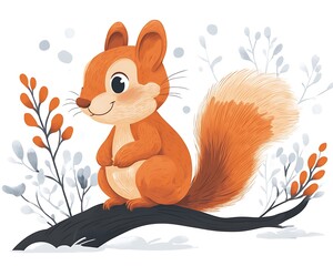 Cute Squirrel Winter Scene