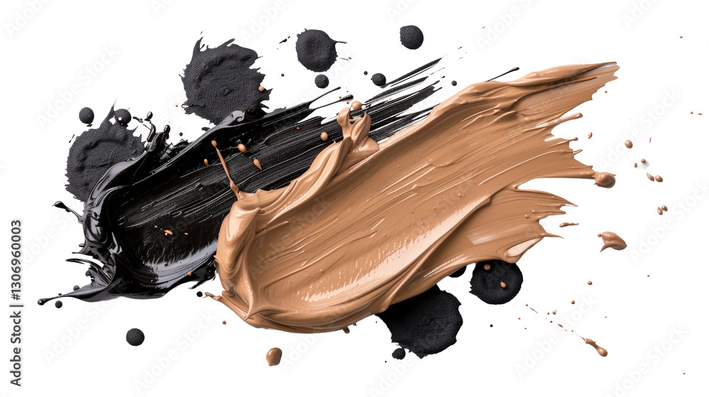 Aufkleber artistic splash of black and beige paint on a white background creating a modern abstract compositio