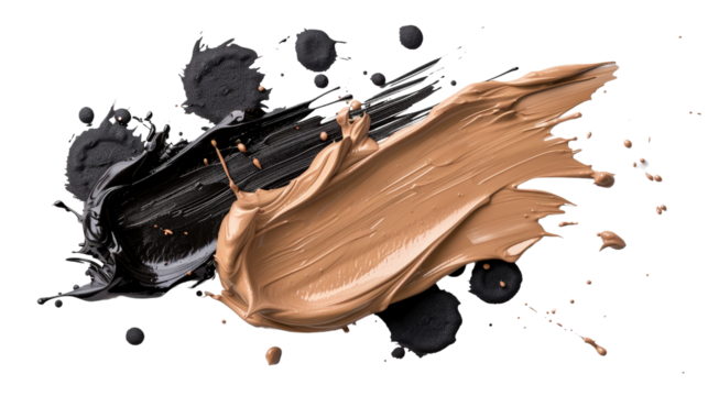 Artistic Splash of Black and Beige Paint on a White Background Creating a Modern Abstract Composition