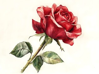 Delicate Red Rose Watercolor