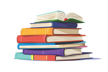 Colorful stack of books literature library isolated on a white background, Flat style cartoon vector illustration