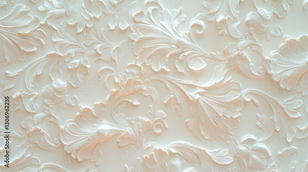 Poster close-up of a white background with a repeating pattern of intricate floral designs.