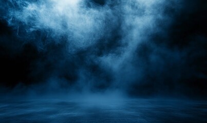 Eerie Blue Smoke Effect Over Dark Concrete Floor Background Scene