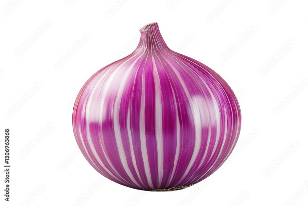 Poster a vibrant. striped red onion with a smooth surface and rounded shape. showcasing its unique colorati