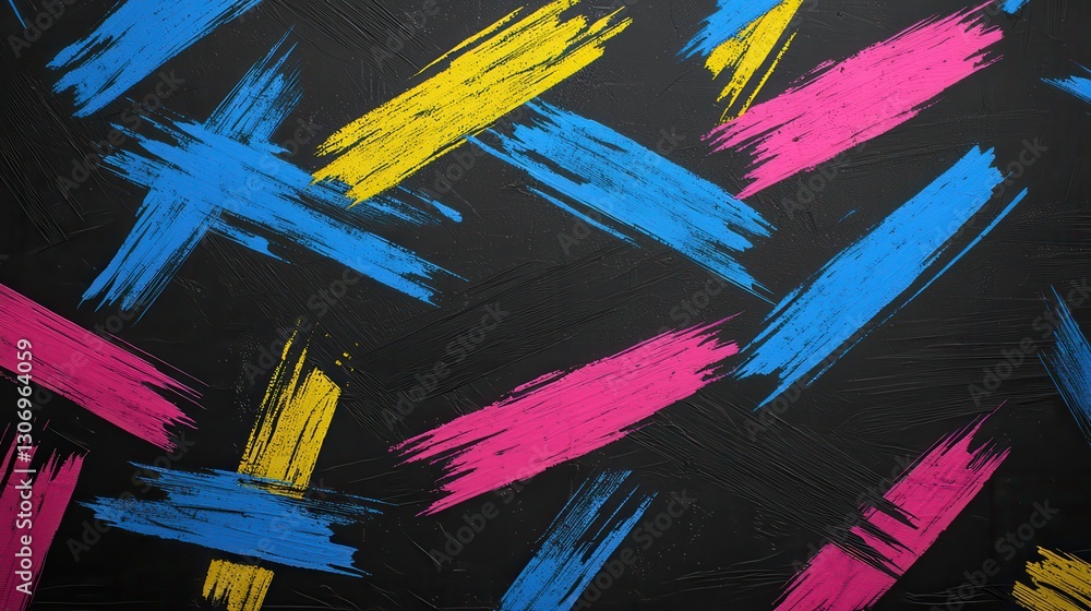 Poster colorful abstract brush strokes on dark canvas creating dynamic modern art