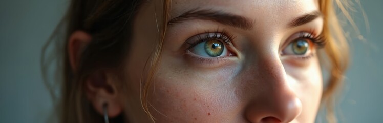 Close-up of woman face, eyes. EMDR therapy concept for healing trauma. Eye movement desensitization reprocessing, psychotherapy for mental health, anxiety, PTSD treatment. Psychology concept with