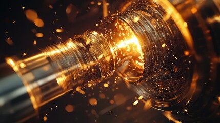 Machining metal part with sparks in factory