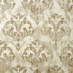 Fototapeta premium Elegant Damask Pattern Wallpaper in Subtle Beige and Gold Tones