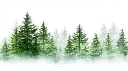 Obraz premium Misty Forest Landscape with Evergreen Trees and Soft Green Hues