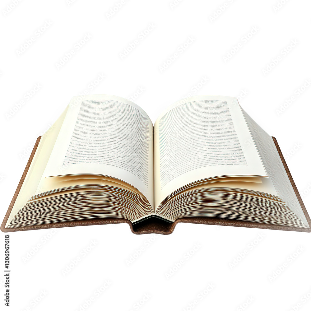 Poster an open book with blank pages. showcasing its interior structure and design the book appears to be w