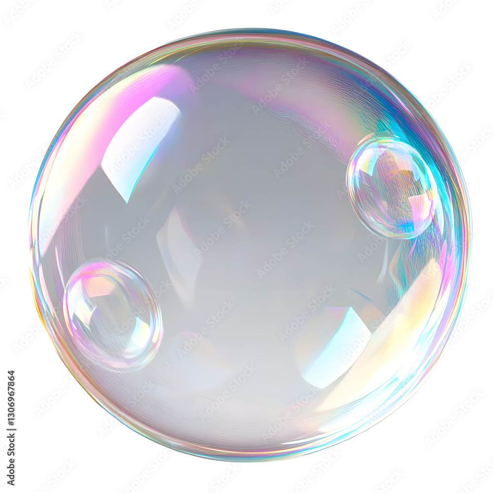 Poster soap bubble isolated on a transparent background close-up. flying soap bubble in png format. colorfu