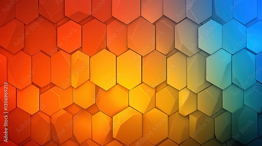 Poster colorful hexagonal pattern with gradient from orange to blue shades