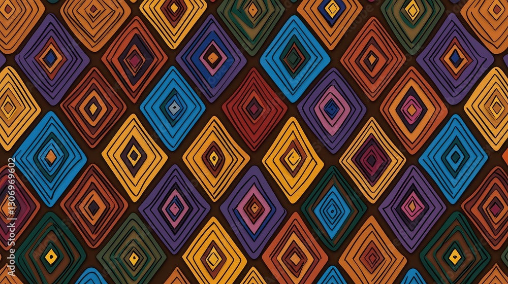 Poster vibrant geometric pattern with colorful diamonds on dark background