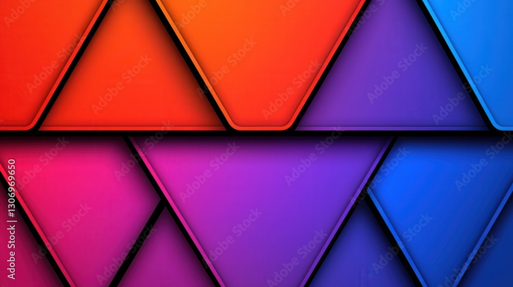 Poster vibrant geometric triangles in gradient colors for dynamic background design