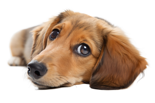 Adorable dog resting calmly with big eyes