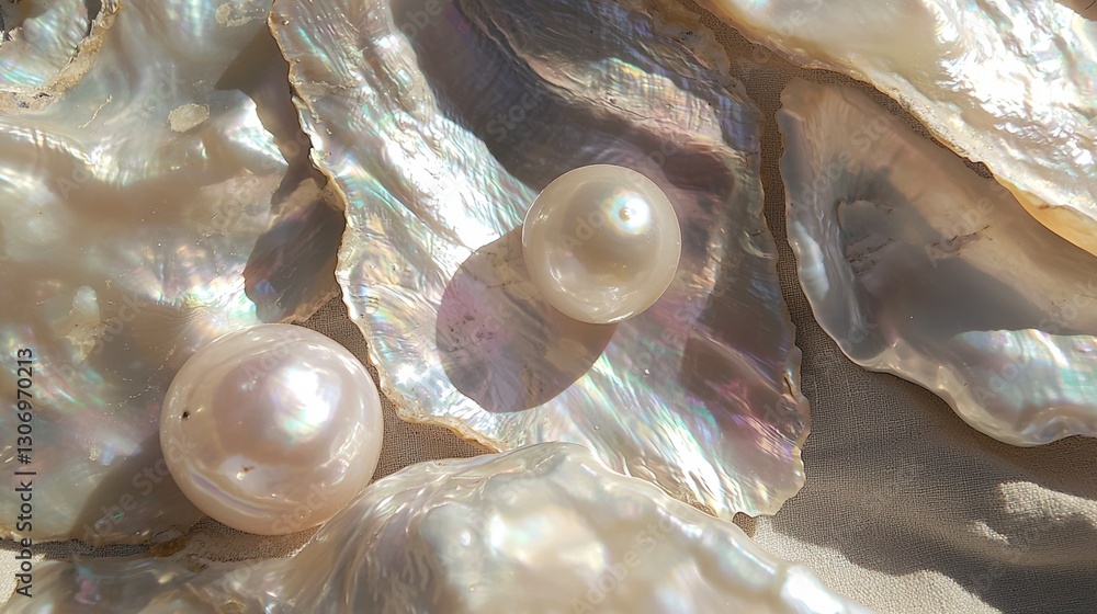 Poster close-up of a group of oysters. the oysters are arranged in a scattered manner, with some overlappin