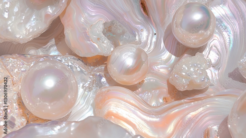 Poster close-up of a group of pearl-like objects. the objects are arranged in a scattered manner, with some