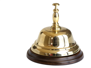 Classic brass service bell on wooden base