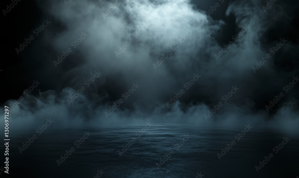 Poster eerie fog over dark surface creating a mysterious atmospheric scene