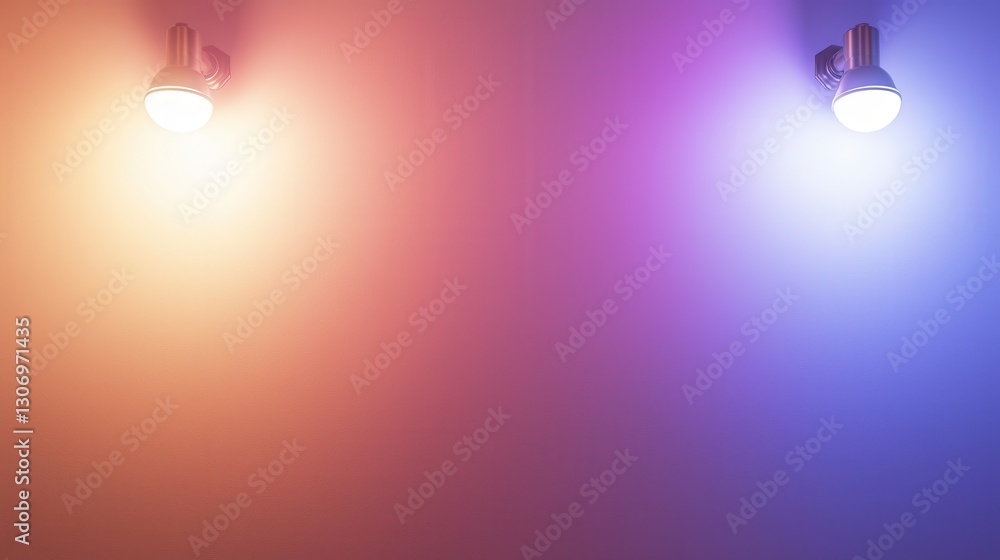 Poster colorful lighting effects in a modern space with soft shadows and gradient background