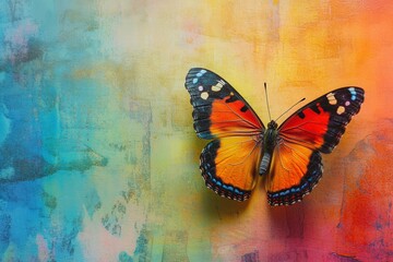 A Beautiful Butterfly Sits Against a Vibrant Colorful Background
