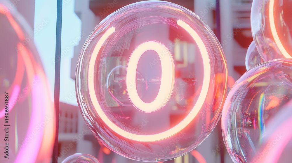 Poster close-up of a group of transparent spheres. the spheres are arranged in a circular pattern, with the