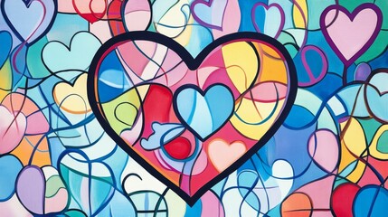 112.An artistic representation of a heart surrounded by diverse gender symbols, connected by fluid lines in pastel tones, symbolizing love and inclusivity.