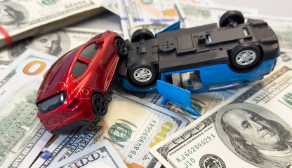 Naklejka premium Car and money. Concept for buying, renting, insurance, fuel, service and repair costs