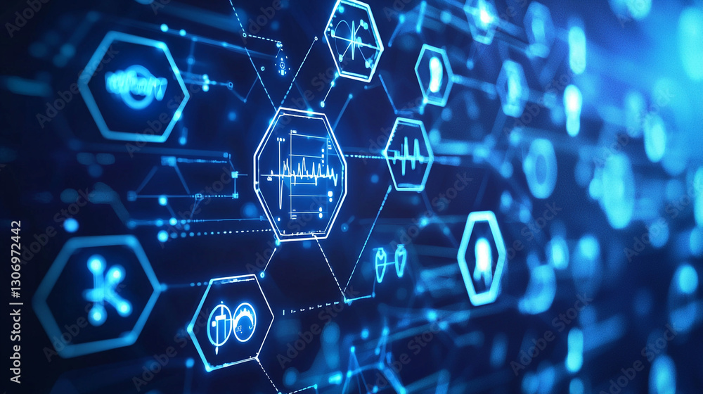 Poster abstract blue digital healthcare technology network background web data future design modern online