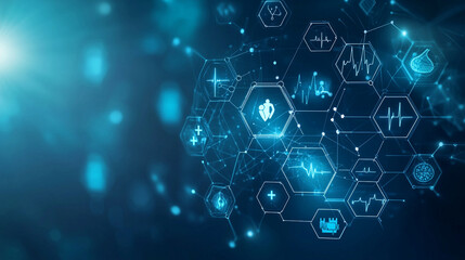 Fototapeta premium Abstract medical healthcare technology digital network background web blue data future doctor design