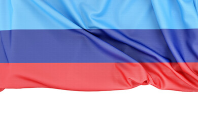 Fototapeta premium Flag of Luhansk People's Republic isolated on white background with copy space below. 3D rendering