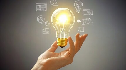 Hand Holding Light Bulb with Innovation and Ideas Concept