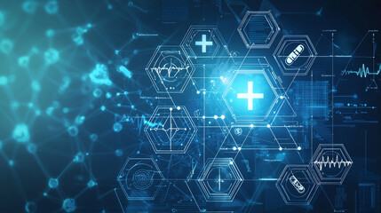 Fototapeta premium Abstract medical technology background digital healthcare innovation concept web data blue future