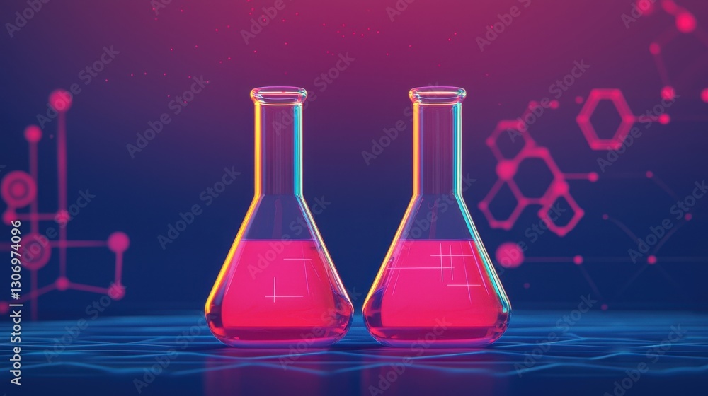 Poster abstract lab scene with colorful laboratory flask in futuristic setting and digital background desig