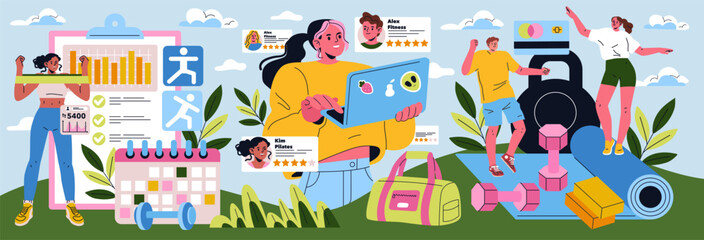 Remote Personal Training. Flat Vector Illustration