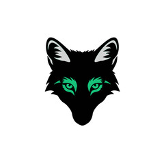 Obraz premium Green-Eyed Black Wolf Illustration