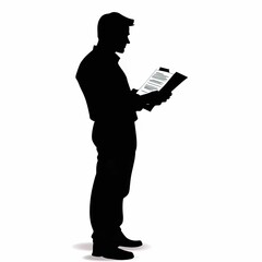 Silhouette of a business professional on white background.