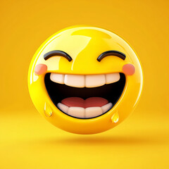 Close-up. 3D laughing emoji with a cheerful expression.