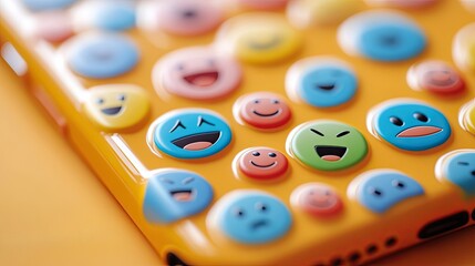 Colorful emoji phone case on orange background