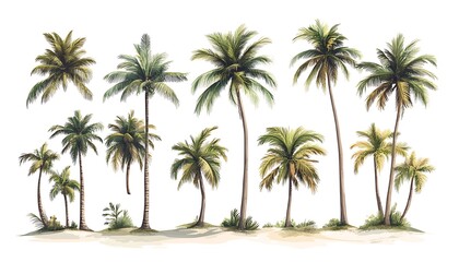 Palms on Beach White Background