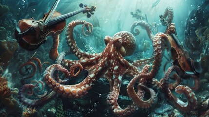 Obraz premium Octopus Symphony: An Underwater Orchestral Masterpiece