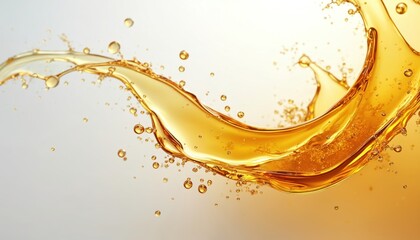 Splash of oily yellow liquid isolated on white background. Organic, cosmetic, sunflower or motor oil 3D render. Drop of honey with air bubbles. Swirl motion. Healthy, tasty ingredient.