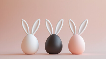 Obraz premium Three Minimalist Bunny Ear Easter Eggs on a Soft Pastel Background